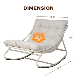 Grand patio Outdoor Rocking Chair, Metal Lounge Rocking Chair with Thick Cushion, Comfy Modern Rocker for Patio Porch Deck Backyard, Beige