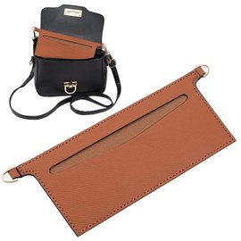 CREATCABIN Purse Insert Organizer Conversion Brown Small Wallet Insert Rectangle Microfiber Cloth Inner Bag Organizer Inserts with Alloy D Ring Bag Accessories Kit for Chain Strap Handbag 8.7x3.2 Inch