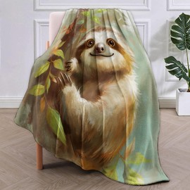 VANZEV Cute Sloth Blanket,Anime Flannel Throw Blankets,Soft Warm Lightweight Cozy Plush Sloth Throws for Bedroom Sofa Home Decor Gifts for Women Lovers Kids Girls 50"x60"