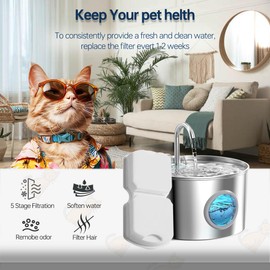 Acmerota Cat Fountain Filter Replacement for Giotohun 2.2 L Stainless Steel Cats Water Dispenser, 6 Pack Cat Water Fountain Filter Compatible for GIOTOHUN 2.2L Fountains Cats Bowl with Clean Brush