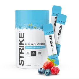 Strike Electrolytes | Zero Sugar Hydration Sachets with Sodium, Magnesium, Vitamin C & Trace Minerals | Vegan, Keto, Gluten-Free | Daily Electrolytes Powder (30 Sachets, Berry Fusion)