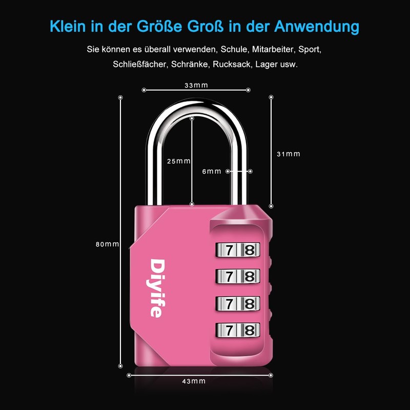 Diyife 2 Pack 4 Digit Combination Code Lock, Padlock, Resettable