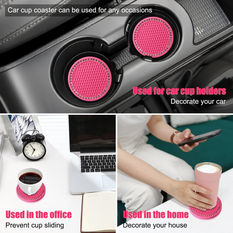 OUZORP Car Cup Coasters Rose RED 2 Pack with Push