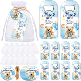 Singhoow 50 Pcs Baby Shower Bottle Opener Bulk Favor for Guests Magnetic Handheld Bottle Opener with Thank You Tags Drawstring Bags for Baby Shower Baptism Souvenir(Bear)