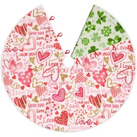Double Sided Valentine's St. Patrick's Day Tree Skirt Merry Xmas Trees Skirts Party New Year Heart Decorations Ornaments Holiday Decor Mat 48"