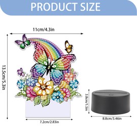 JISHSHAY Diamond Painting Night Light Diamond Art Table Lamps Gem Art LED Lights Gem Painting Desk Lamp Mosaic Kits for Adults DIY Kits for Adults with Special Drill Rainbow Butterfly Flower