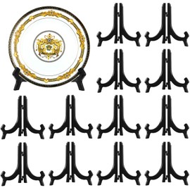 HESTYA 12 Pcs Acrylic Easels Plate Stands Holders to Display Pictures or Other Items for Display Decoration (6.3 Inch,Black)