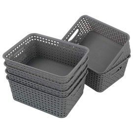 Wekiog Plastic Storage Baskets with Handles, Gray, Set of 6