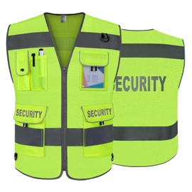 TCCFCCT Mesh Security Vest for Security Guard 9 Pockets High Visibility Reflective Safety Vest for Men Women, Durable Hi Vis Vest with Reinforced Sewing, Meets ANSI/ISEA, (G100S-Yellow, M)