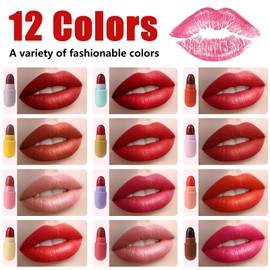 Homeit Girls Lipstick Set Waterproof Portable 12 Pcs Cute Mini Capsule Lipstick Matte Finish