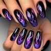 CJDLTS Purple Flame Press on Nails Medium Ballet Shaped Black