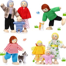 Skylety 10 Pcs Wooden Dollhouse Set of Mini People Figures Dollhouse Dolls Wooden Doll Pretend Play Figures Accessories(Bright Style)