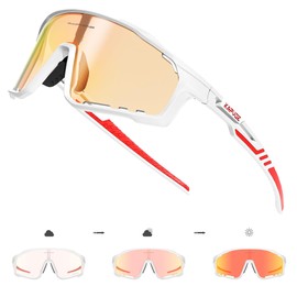 KAPVOE Cycling Glasses MTB Glasses Self-tinting Clear Cycling Glasses Road Bike Sports Glasses Sunglasses Cycling Running Golf Driving Glasses Baseball Men Women Red White 05