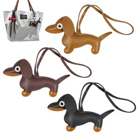 FLEXNOVA Dackel Anhänger, 3 Stück Dackel Schlüsselanhänger, Süßer Leder Schlüsselanhänger Hund Tierisch Taschenanhänger Dackel Deko Geschenke Welpe Hundetasche Anhänger für Frauen Männer Kinder