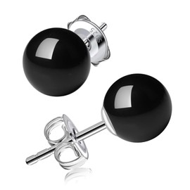 8mm Black Pearl Stud Earrings for Women - 925 Sterling Silver Hypoallergenic Earrings Jewelry Gift