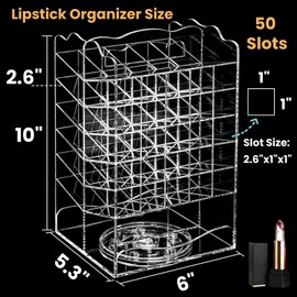 Tlence 54 Slots Acrylic Rotating Lipstick Organizer, 7 Tier Spinning Lipgloss Tower Holder, Clear Cosmetic Display Case, Rotable Lip Stick Display Rack Stand for Lip Gloss, Makeup Accessory, Lip Balm