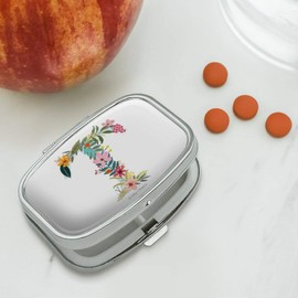Letter T Floral Monogram Initial Rectangle Pill Case Trinket Gift Box