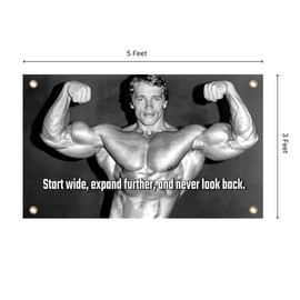 3x5 Feet Arnold Schwarzenegger Flag - Start Wide Expand Further and Never Look Back - Inspirational Office Gym Wall Decor Flag with 4 Brass Grommets - Gym Motivational Poster