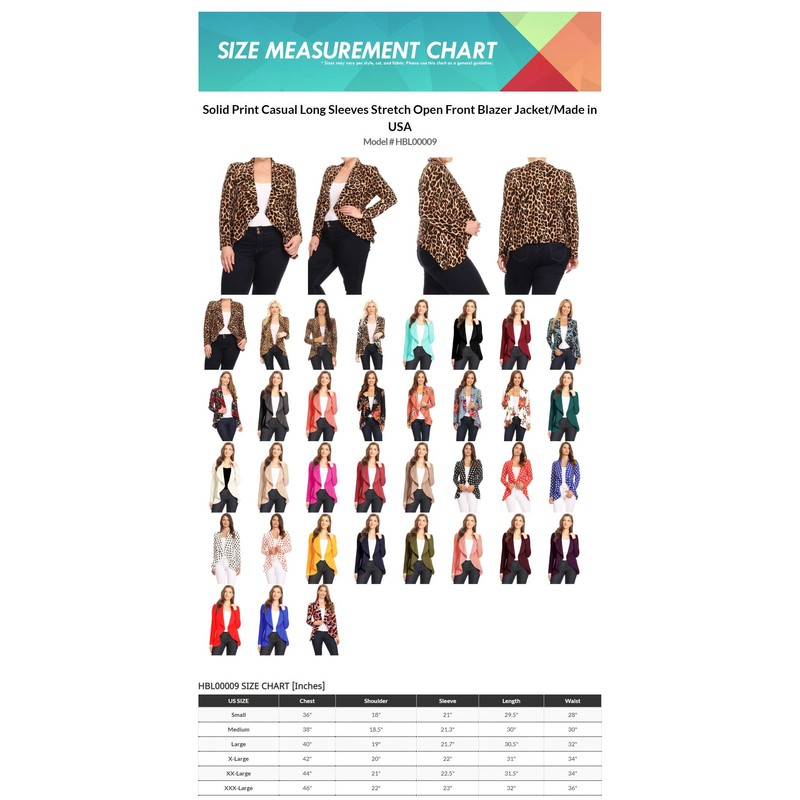 Women's Casual Work Office Long Sleeve Open Front Blazer Jacket