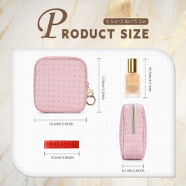 Playexen 5.5" Small Makeup Bag, PU Leather Mini Cosmetics Bag for Purse, Portable Small Travel Makeup Pouch with Ring Buckle (Black, Small Checkered)