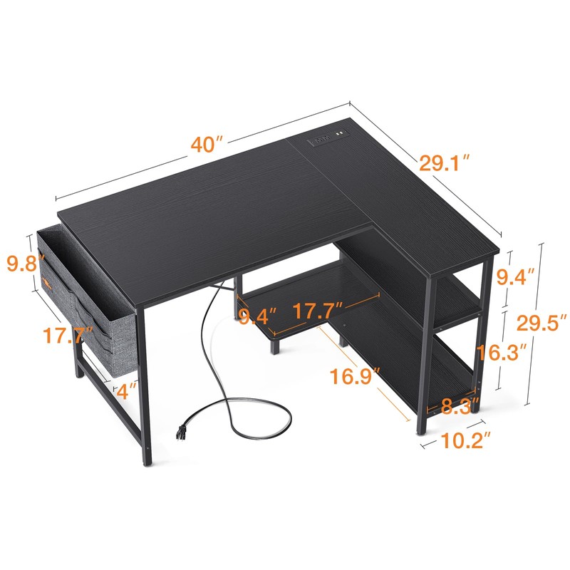 ODK 40 Inch Small L Shaped Gaming Computer Desk with