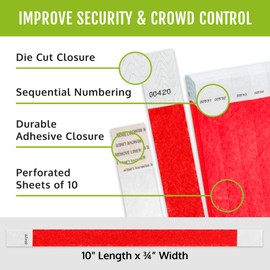 700 WristCo Neon Red Tyvek Wristbands for Events - Tamper-Proof Design & Fluorescent Color Prevent Reuse Premium-Grade Bracelets for Hospital & Medical ID, Party & VIP Identification