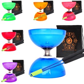 Juggle Dream Quartz Triple Bearing Clutch Diabolo Set with Aluminium 'Metal' Sticks, Diabolo String and Cascade Carry Bag (Blue with Blue Handsticks)