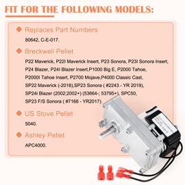 Hiorucet 1RPM C-E-017 Auger Motor Replacement Parts for Breckwell Pellet Stove P22, P22I, P23, P23I, P24, P24I, P1000 Big E, P2000, P2000I, P2700, P4000, Clockwise Auger & Agitator Motor 80642 w/Hole.
