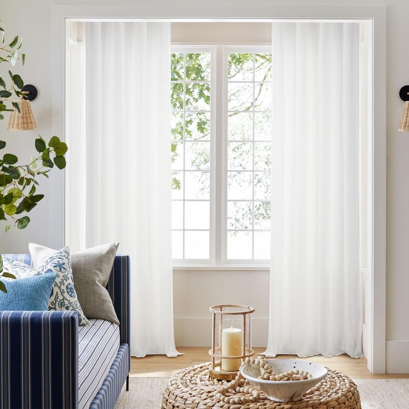 Topfinel Voile Curtains with Eyelets, Semi-Transparent Curtains, Linen Texture, Yarn