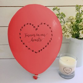 ANGEL & DOVE 25 Red 'Forever In Our Hearts' Biodegradable Funeral Remembrance Balloons - for Memory Table, Memorial, Condolence, Celebration of Life