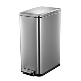 Tioutbot 13 Gallon / 50L Slim Trash Can, Stainless Steel Kitchen Trash Can, Fingerprint-Proof Step Garbage Rubbish Bin with Removable Inner Bucket & Lid, Rectangular Pedal Recycle Bin for Narrow Space
