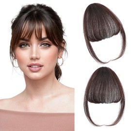 Leelebamo Clip in Bangs 100% Real Human Hair, Fake Bangs Hair Clip on Bangs for Women, Dark Brown Wispy Bangs Clip in Hair Extensions for Daily Wear (Dark Brown, Wispy Bangs)