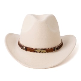 HUDANHUWEI Western Cowboy Hat Wide Brim Outdoor Fedora Hat Beige