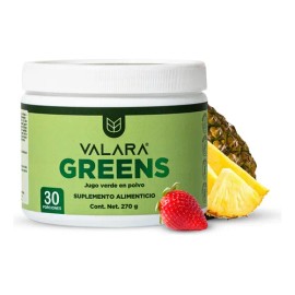 Valara Greens Jugo Verde En Polvo 270 Gr - 30 Porciones - Sabor Original, Piña, Espirulina Y Fibra De Manzana - Suplemento Alimenticio Con Ingredientes Naturales - 100% Vegano Y Sin Azúcar