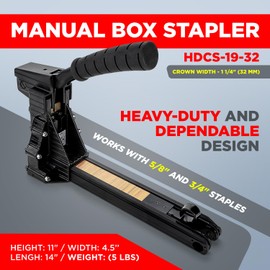 IDL Packaging HDCS-19-32 Heavy-Duty Manual Box Stapler for 1 1/4" (32 mm) Crown Staples - 3 Adjustable Depth Positions - Industrial Cardboard Stapler for Boxes and Carton Closing