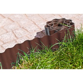 VERTO Flexible Lawn and Flower Bed Edging - Brown - 9 m Length and 20 cm Height - Made of Impact-resistant Plastic - Easy to Assemble - Reliable Root Barrier / Lawn Edging / Flower Bed Border
