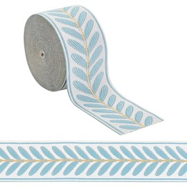OLYCRAFT 10.9 Yards Jacquard Ribbon Trim 2.4 Inch Leaf Pattern Jacquard Polyester Ribbons Blue Leaf Jacquard Woven Embroidery Trim for DIY Sewing Crafts Handmade Bag Belts Clothing Decoration