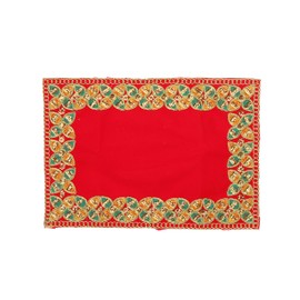 Decorative Mat Aasan Velvet Pooja Cloth Aasan Decorative Cloth (Size:-20 Inches X 13 Inches) for Multipurpose Indian Traditional Ethnic Pooja Festival Decorations Item and Pooja Article Laxmi (Red)