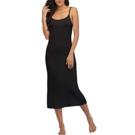 Summienlink Women's Full Slip for Under Dresses Sexy Long Sleeveless Nightgown Cami Dress (Black, Medium)