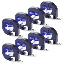 Labelwell 8 x Compatible Label Tape for Dymo Letratag Label Tape Dymo Letratag XR LT-100H LT-100T QX50 XM 2000 200B Labelling Device Compatible with 91201 91221 S0721660 12 mm x 4 m Black on White