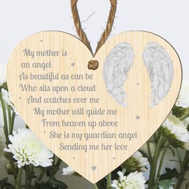 My Mother is an Angel Memorial Plaque – Beautiful Tribute with Angel, Wings, Clouds, or Dove Designs – Sympathy Gift in Memory of Mum, Sentimental Memorial Keepsake for Loss of a Mother (Angel Wings)