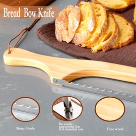 Bread Knife for Homemade Bread,Sourdough bread knife,15.7" Bread slicer for Homemade Bread, Baguettes and More Cuts Thin,Bow Design Easy to Cutting Even Slices (1, Natural wood)