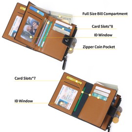 LOUEBICA Men's Genuine Leather RFID Blocking Wallet Small Bifold Men's Wallet with Zip Coin Purse, Black, Minimalist