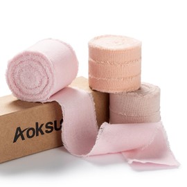 AOKSUNOVA Ribbon Wedding 3.8 cm Gift Ribbon Cotton Fabric Ribbon Wide Fringe Ribbon Pink Decorative Ribbon