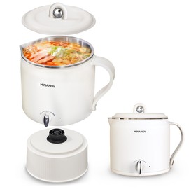 MINANOV Electric Hot Pot - Electric Ramen Cooker with Adjustable Temperature - Portable Electric Pot for Ramen, Soup, Shabu Shabu, Noodles - Mini Travel Hot Pot for Dorm, RV, Camping