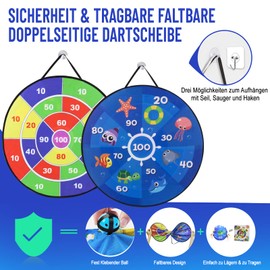 Children's Velcro Dartboard, Foldable Double-Sided Toy Dartboard with Animal Motifs and Numbers Including 12 Sticky Balls, Dart Throwing Game Board for Young and Old Boys Girls, 66 cm