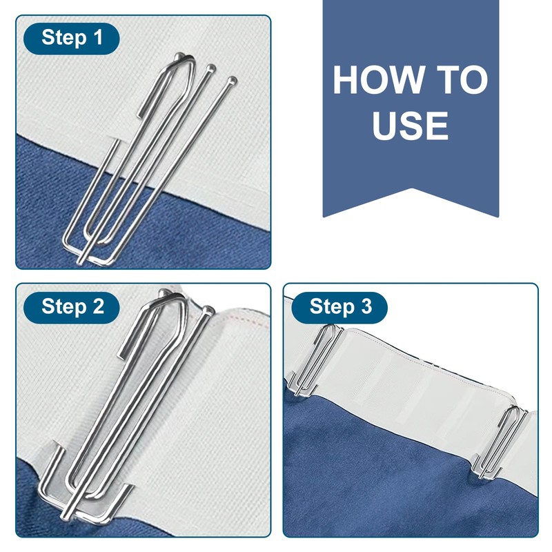 50 Pack Metal Curtain Hooks, Heavy Duty Deep Prong Hook,