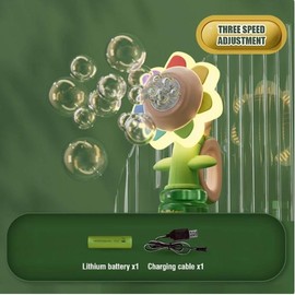 Seven Color Sunflower Shake Head Soap baby Bubbles Swing Light 3 Speed Adjustment Automatic Blowing Handheld seven-color flower Bubble Machine Kids Toys:_Three Speed Mode-3