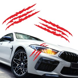 EQLEF Car Sticker Claws Scratch, 2Pcs Car Claw Sticker Claw Mark Car Decal Claw Marks Headlight Decal Claw Mark Sticker Waterproof Monster Claw Scratch Decal for Car (Red)
