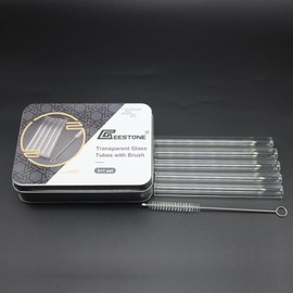 GeeStone 5 Piece Glass Tubes with Cleaning Brush 4 inch 12mm OD 2mm Thick Wall Tubing Borosilicate Blowing Tubes Clear Tubes